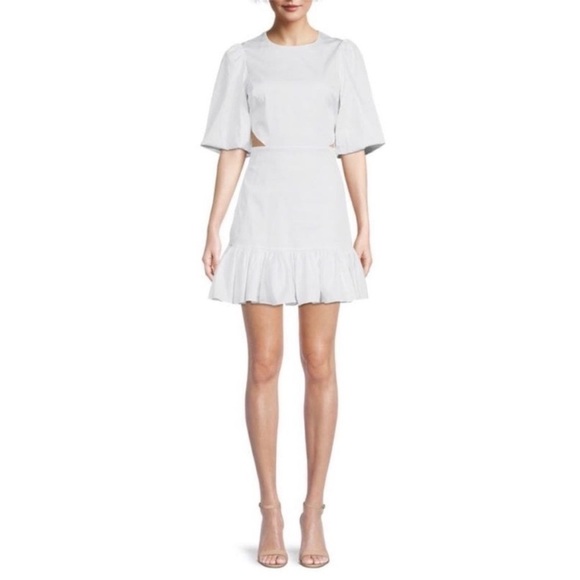 NEW! Veronica Beard- White Iker Puff Sleeve Cut Out Mini Dress Size 12 - Picture 8 of 9